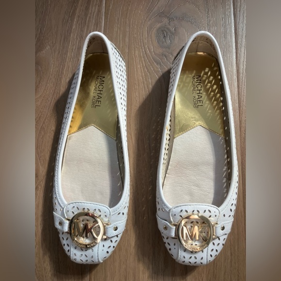 Michael Kors Shoes - Michael Kors White Perforated Loafers with Gold Accents